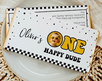 EDITABLE One Happy Dude Birthday Party Chocolate Wrapper, Boy 1st Birthday Candy Bar Wrapper, One Happy Dude Party Favors, Printable. O008