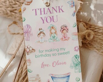 Spa Birthday Party Favor Tags, Editable Spa-Themed Thank You Tags, DIY Printable Spa Party Gift Tags, Girl Birthday Party Favors. S021
