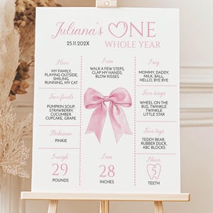 EDITABLE Pink Bow 1st Birthday Milestone Board, Pink Party Decor Milestone Poster, Girl 1st Birthday Decorations, Printable Milestone