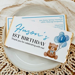 EDITABLE Bear Birthday Party Chocolate Wrapper, Beary First Birthday Candy Bar Wrapper, Teddy Bear Party Favor, Instant Download. T004