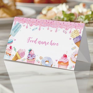 EDITIERBARE Sweet One Geburtstagsparty Essen Zelt Karte, Donut Geburtstag Essen Name Karte, Sweet One Geburtstag Dekor, Instant Download. S023