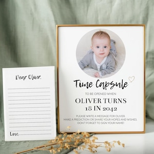 Cápsula del Tiempo Moderna para Primer Cumpleaños, Letrero de Cápsula del Tiempo para Bebés, Decoración Sencilla con Foto para Primer Cumpleaños, Descarga Instantánea, Plantilla Imprimible. M004