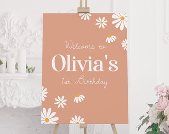 EDITABLE Daisy Birthday Party Welcome Sign, Daisy Birthday Decoration, Boho First Birthday Party Sign, Customizable Printable Template. D003