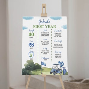Poster modificabile della pietra miliare del primo compleanno del golf, cartello della pietra miliare del foro in un compleanno, decorazione della festa del golf, tavola del par-tee, download istantaneo. G004
