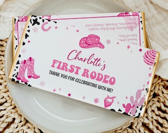 EDITIERBARE Disco Cowgirl Geburtstagsparty Schokoladenverpackung, Wilder Westen 1. Geburtstag Candy Bar Wrapper, erste Rodeo Partygeschenke, druckbare C012