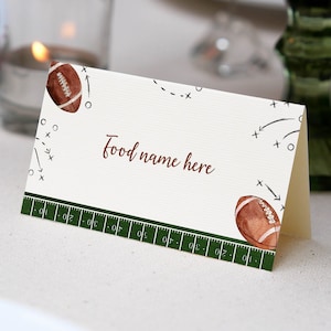 EDITIERBARE Fußball-Party-Food-Zelt-Karte, Sport-Geburtstags-Food-Namenskarte, Fußball-Geburtstagsdekoration, Instant Download. F016