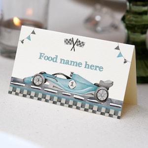 EDITABLE Race Car Birthday Food Tent Card, Race Car Party Food Name Card, Racing Birthday Decoration, Any Age Party Printable. R012