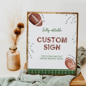 EDITABLE Football Birthday Custom Sign, Sports Birthday Party Table Sign, Boy 1st Birthday Decor, Printable Template. F016
