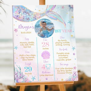 EDITIERBARE Meerjungfrau Meilenstein Foto Poster, unter dem Meer 1. Geburtstag Kreidetafel Zeichen, Meerjungfrau Geburtstag Dekorationen, printable. M010