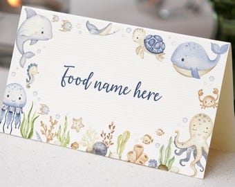 EDITABLE Under The Sea Food Tent Cards, Ocean Birthday Food Name Cards, Ocean Birthday Decorations, Party Food Labels, Printable. O015