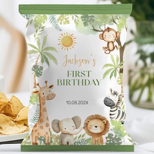 EDYTOWALNA Wild One Birthday Chip Bag, Safari Party Favors, Wild One Theme Birthday Party, Wild One Party Favors, Szablon do druku. A010