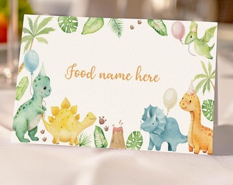 Dinosaur Birthday Party Table Tent, Dinosaur Baby Shower Food Label Card, Dinosaur Party Decor Place Cards, Editable Template. D016