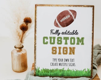 EDITABLE Football Birthday Custom Sign, Sports Birthday Party Table Sign, Boy 1st Birthday Decor, Printable Template. F009