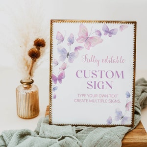 EDITABLE Butterfly Birthday Party Sign, Butterfly 1st Birthday Custom Sign, Fairy Garden Girl Birthday Table Sign, Printable Template. B011