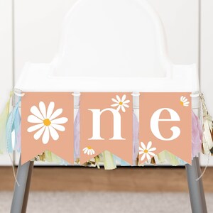 Daisy 1e verjaardag kinderstoel banner, Daisy verjaardagsfeestje één kinderstoel banner, Boho Daisy 1e verjaardag decor, instant download. #D003