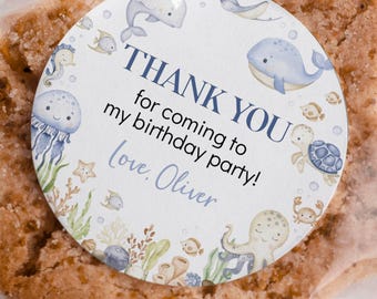 EDITABLE Under The Sea Birthday Thank You Tags, Cute Ocean Birthday Favor Label, Ocean Animals Favor Tags, Under The Sea Party Tags. O015