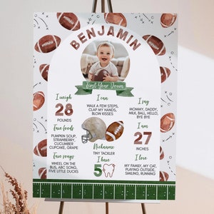 Tableau d'étapes de football MODIFIABLE, affiche d'étape importante du football pour le 1er anniversaire, signe d'étape importante de photo d'anniversaire de sport, téléchargement immédiat. F016