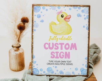 EDITABLE Rubber Duck Birthday Custom Sign, Yellow Duck Birthday Party Table Sign, Girl 1st Birthday Decor, 1st Birthday Sign Printable. D008