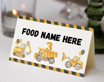 EDITABLE Construction Party Food Labels, Construction Food Tent Cards, Construction Birthday Party Food Name Cards, Instant Download. #C003