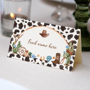 EDITABLE Mon premier rodéo anniversaire étiquette de nourriture, carte de tente de nourriture de fête du Far West, carte de nom de nourriture pour 1er anniversaire de cow-boy, téléchargement immédiat. C011