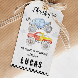 EDITABLE Monster Truck Birthday Thank You Tag, Monster Trucks Birthday Party Favor Tag, Boy Birthday Gift Tag, Summer Party Decoration. M008
