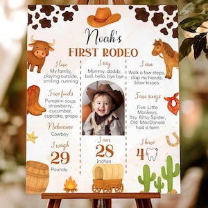 EDITABLE My First Rodeo Milestone Photo Sign, Cowboy 1st Birthday Milestone Poster, Wild West First Birthday Board, Printable Template. C015
