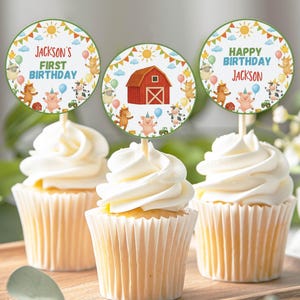 EDITABLE Farm Birthday Cupcake Toppers, Barnyard Birthday Cupcake Decorations, Farm 1st Birthday Party Decorations, Printable Template. A014