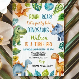 EDITABLE Dinosaur Birthday Invitation, Three Rex Invitation, Dinosaur Invitation, Dinosaur Invite, Three-Rex Birthday, Instant Download D015