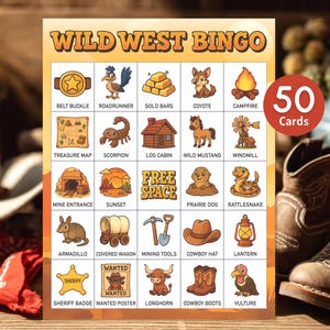 Wild West Bingo Printable Game | Cowboy Western Party Activity for Kids | Fun Rodeo Birthday Game, Classroom Activity | Instant Download