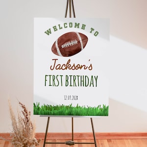 EDITIERBARE Fußball Geburtstag Willkommensschild, Sport Geburtstagsfeier Zeichen, Junge 1. Geburtstag Dekoration, druckbare Vorlage. F009