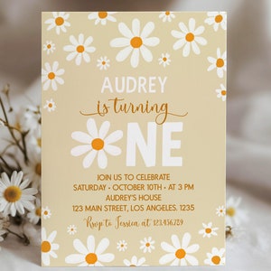Editable Daisy Birthday Party Invitation, Daisy First Birthday Invitation, Boho Retro Invite, Retro Girl 1st Party, Instant Download. D012