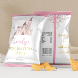 EDITABLE Princess Party Favors Chip Bags, Princess Birthday Party Snack Bags, Princess Birthday Party Favor, Printable Template P001
