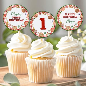 Editable Pizza Party Cupcake Topper, Pizza Birthday Cupcake Topper, Pizza Party Birthday Decor, Printable Template. P016