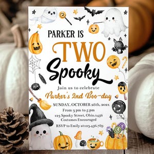 Editable Two Spooky Birthday Invitation, Halloween Invitation, Halloween 2nd Birthday, Second Birthday Invite, Instant Download