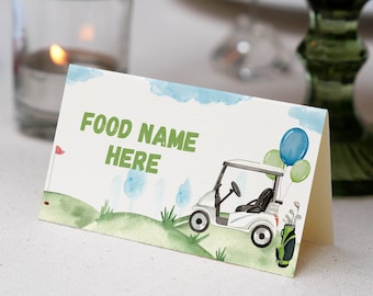 EDITABLE Golf Birthday Food Tent Card, Hole In One Birthday Food Name Card, Golf Theme Birthday Party Food Label, Printable Template. #G001