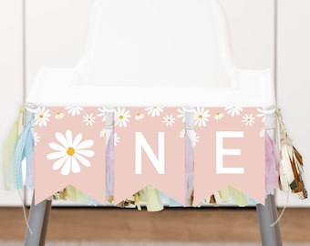 Daisy First Birthday Highchair Banner, Daisy Birthday Party One Highchair Banner, Groovy Daisy 1st Birthday Decor, Instant Download. #D003