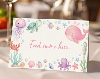 Editable Oneder the Sea Food Tent Cards | Under the Sea Birthday Food Labels | Ocean Animals Buffet Cards | Instant Download | O017
