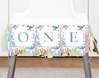 Striscione per seggiolone "Sotto il mare" per il primo compleanno, Striscione per seggiolone "Sotto il mare", Decorazioni per feste di compleanno a tema oceano, Download immediato. O009