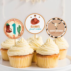 Editable Wild West Party Cupcake Topper, Western Cowboy 1st Birthday ...