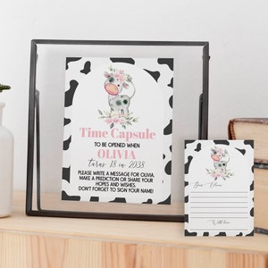 BEWERKBARE Heilige koe, ik ben één tijdcapsule sjabloon, koe 1e verjaardag tijdcapsule teken, boerderij verjaardag tijdcapsule opmerking, direct downloaden. C004