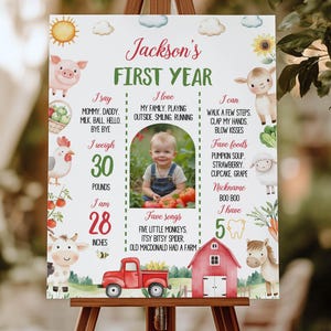 EDITABLE Farm Animals Birthday Milestone Sign, 1st Birthday Milestone Photo Poster, Farm Birthday Milestone Board, Instant Download