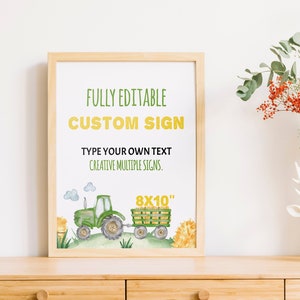 EDITABLE Tractor Birthday Custom Sign, Farm Tractor Birthday Party Table Sign, Farm Boy 1st Birthday Decor, Printable Template. T003