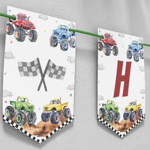Editable Monster Truck Birthday Banner, Monster Trucks Birthday Party Banner, Boy Birthday Decoration, Editable Template, Printable. M012