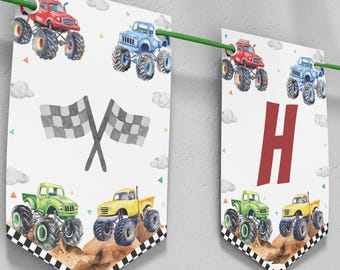 Editable Monster Truck Birthday Banner, Monster Trucks Birthday Party Banner, Boy Birthday Decoration, Editable Template, Printable. M012