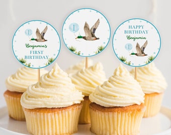 Adornos para cupcakes de Pato de la Suerte, editables, para cumpleaños de niño, imprimibles. L007