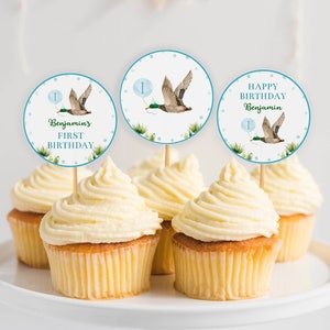 EDITABLE One Lucky Duck Cupcake Toppers, Lucky Duck Birthday Decoration, Boy 1st Birthday Party Decor, Printable. L007