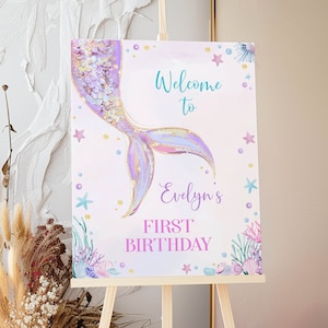 EDITABLE Mermaid Welcome Sign, Pastel Mermaid Birthday Sign, Mermaid Party Decoration, Under The Sea Birthday, Printable Template. M010
