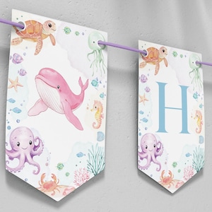 Editable Under The Sea Birthday Banner, Oneder The Sea Birthday Party Banner, Cute Ocean Birthday Party Decorations, Printable Template