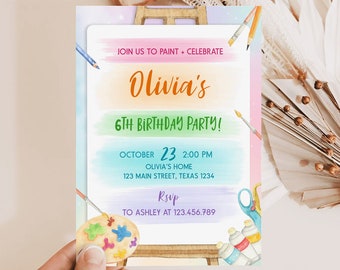 EDITABLE Painting Birthday Invitation, Art Birthday Invitation, Colorful Watercolor Artist Craft Party Invite, Instant Download. P009