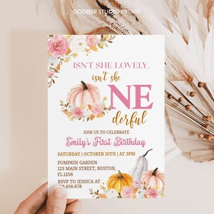 EDITABLE Our Little Pumpkin Is Turning One Invitation, Girl 1st Birthday Invite, Pumpkin First Birthday Invitation, Printable. P015